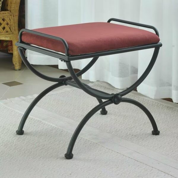 Iron Upholstered Vanity Stool, Red Wine, International Caravan, Mfr#: 3407-MS-RW